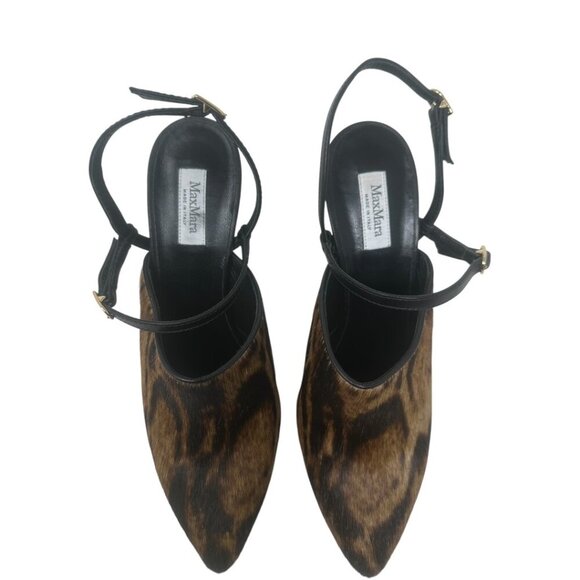 New Max Mara Leopard Haircalf Animal Print Slingback Ankle Strap Pumps Heels 7 - Picture 5 of 15